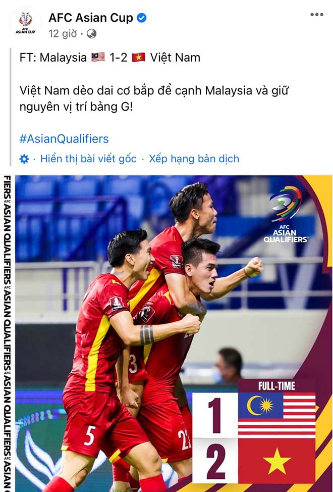 Trang chủ của AFC Asian Cup đăng tải chiến thắng của tuyển Việt Nam thu hút đông đảo sự chú ý