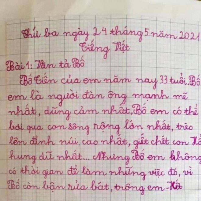 Bài văn tả bố "bá đạo" của cậu học trò.