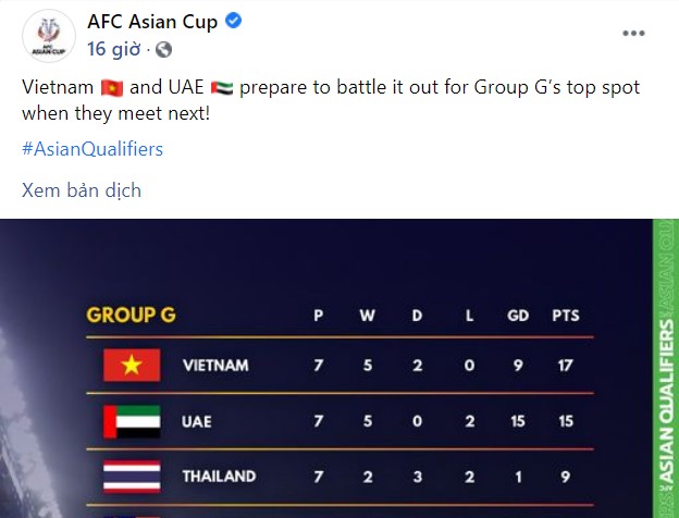 Bài đăng trên trang Facebook chính thức của AFC Asian Cup hôm 12/6. Ảnh: AFC Asian Cup