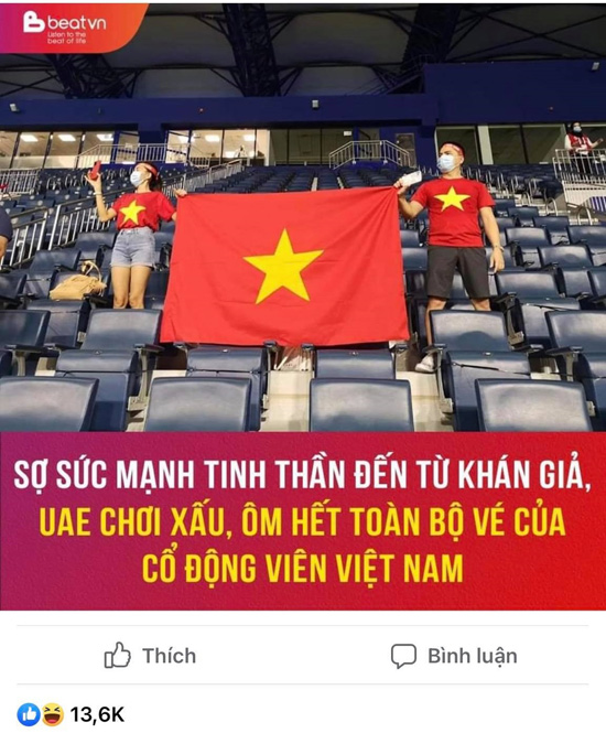 Thông tin CĐV Việt Nam không mua được vé trận đấu với ĐT UAE tràn lan trên mạng xã hội.