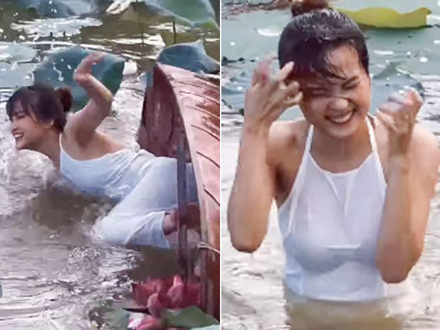 Bạn trẻ - Cuộc sống - Cô gái đang chụp ảnh sen thì bị lật thuyền, cảnh tượng sau đó khiến nhiều người trầm trồ