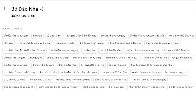 Chủ đề 'Bồ Đào Nha' lọt top 1 Google.
