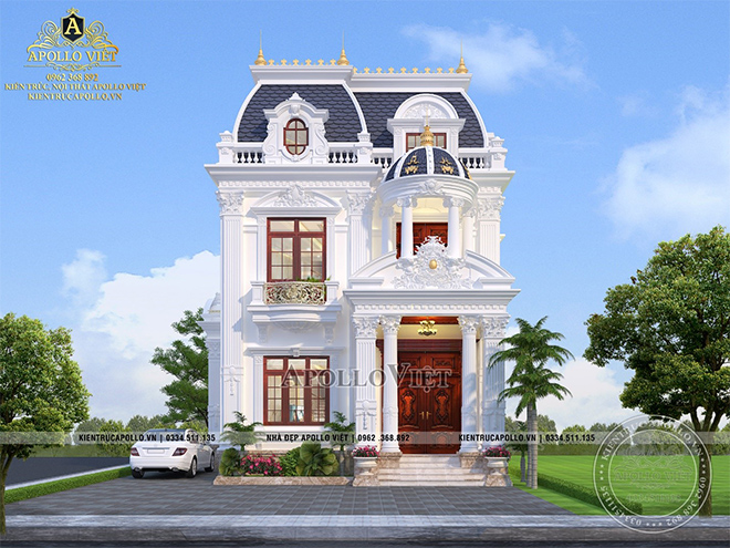 Mặt tiền 10m ấn tượng của biệt thự tân cổ điển 2 tầng 1 tum