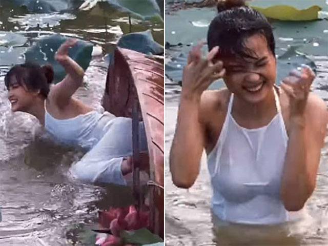 Bạn trẻ - Cuộc sống - Cô gái lộ vóc dáng gợi cảm vì bị lật thuyền khi chụp sen HOT nhất tuần qua