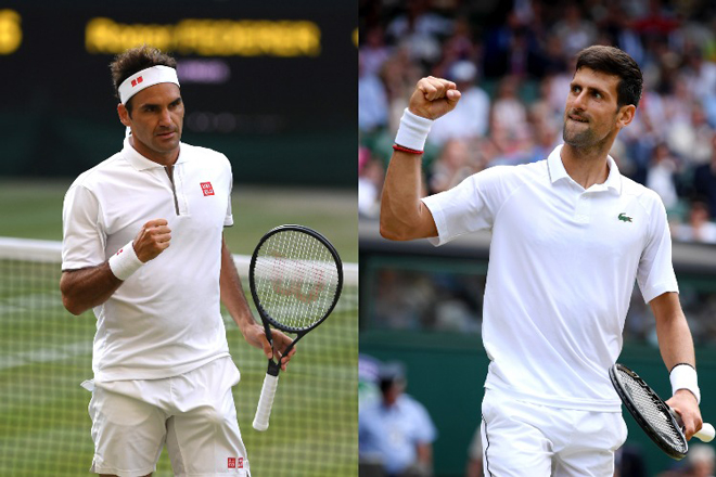 Djokovic (phải) có tuần 325 giữ ngôi số 1 thế giới, hơn Federer (trái) 15 tuần