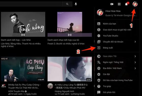 Cách đăng&nbsp;xuất tài khoản YouTube. Ảnh: MINH HOÀNG