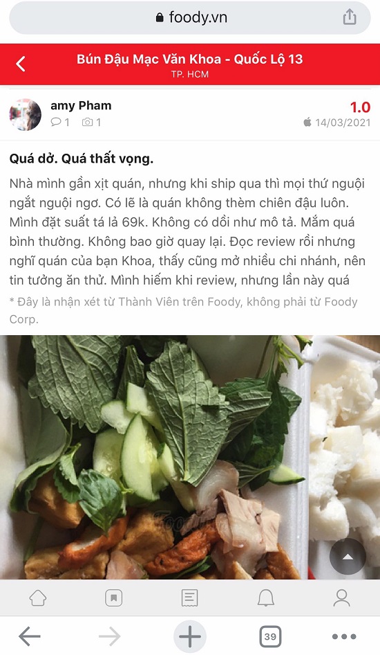 Bún đậu mắm tôm mang tên &#34;Mạc Văn Khoa&#34; nhận loạt đánh giá 1 sao - 1