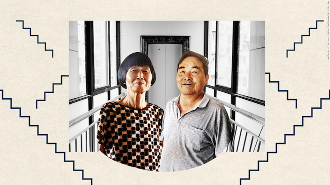 Vợ chồng ông Wang phải trả tiền đi thang máy mỗi ngày nhưng vẫn cảm thấy hài lòng.