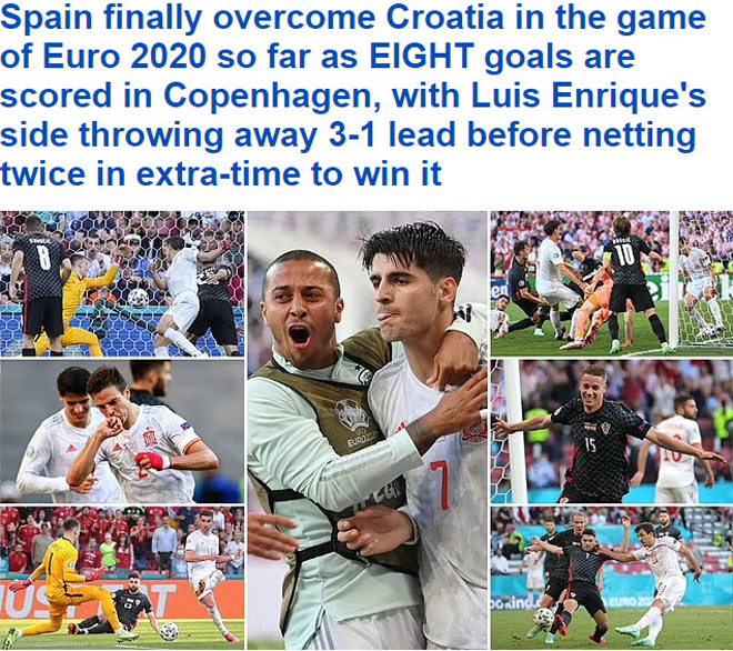 Tờ Daily Mail muốn tri ân trận đấu bằng cách đưa cả Tây Ban Nha và Croatia vào tứ kết EURO 2020