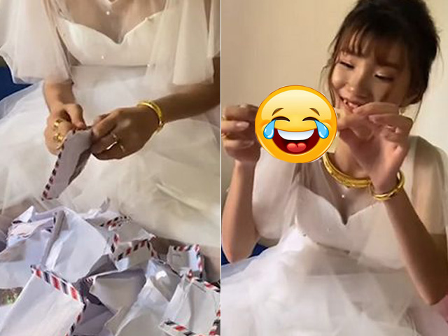Bạn trẻ - Cuộc sống - Clip: Cô dâu mỏi tay bóc phong bì và cái kết "ngã ngửa"