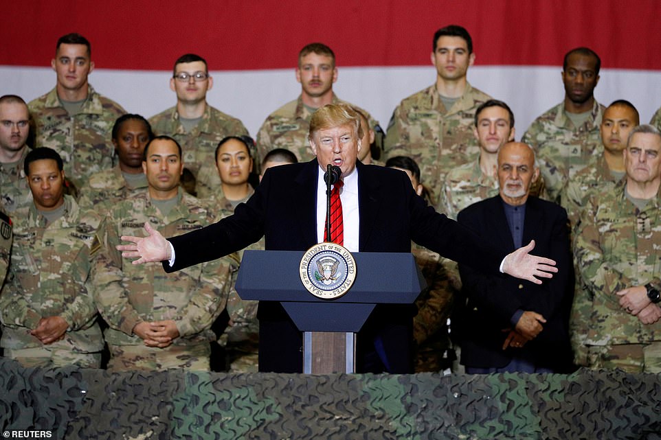 Tổng thống Mỹ Donald Trump từng có bài phát biểu ở căn cứ Bagram năm 2019.
