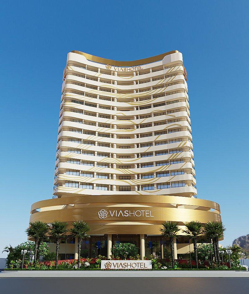 Vias Hotel Vũng Tàu nổi bật cả một góc đường Thùy Vân với kiến trúc mới lạ cùng màu vàng đặc trưng