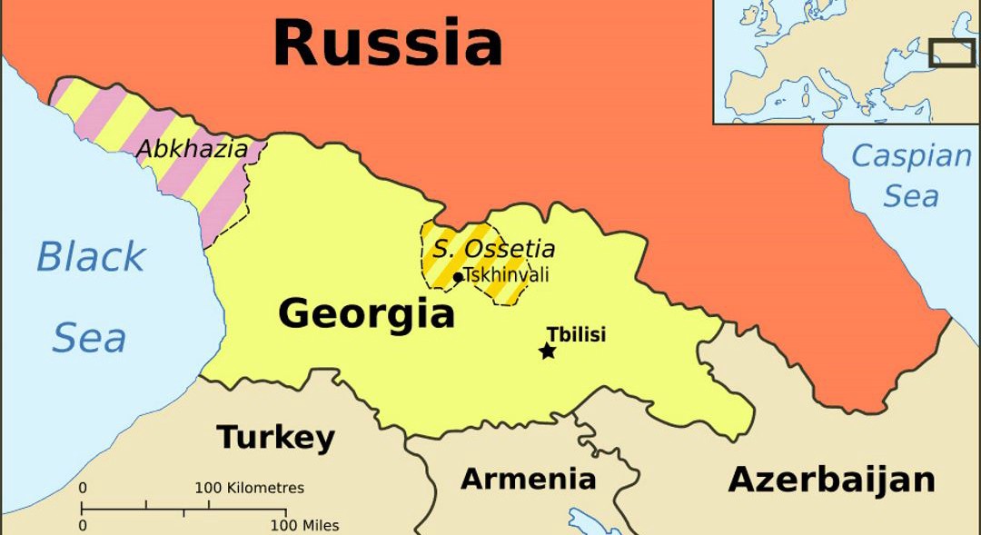 Bản đồ&nbsp;Nga, Gruzia (Geogria) và các khu tự trị Nam Ossetia, Abkhazia (ảnh: History)