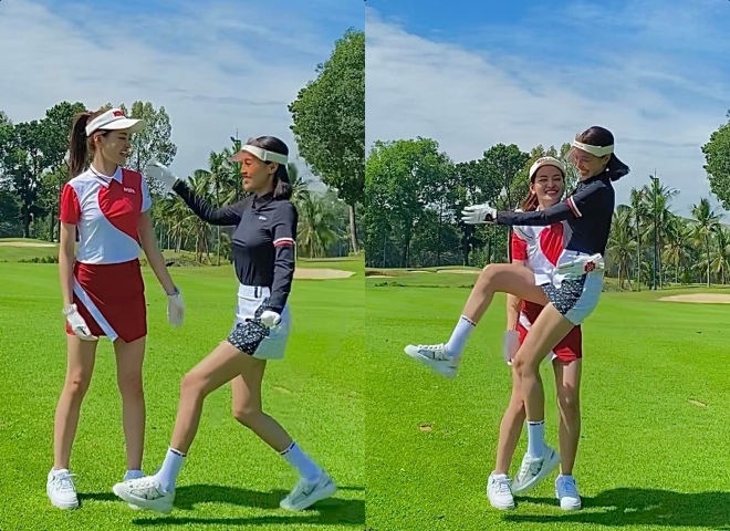 Thùy Anh và Lan Ngọc hài hước trên sân golf