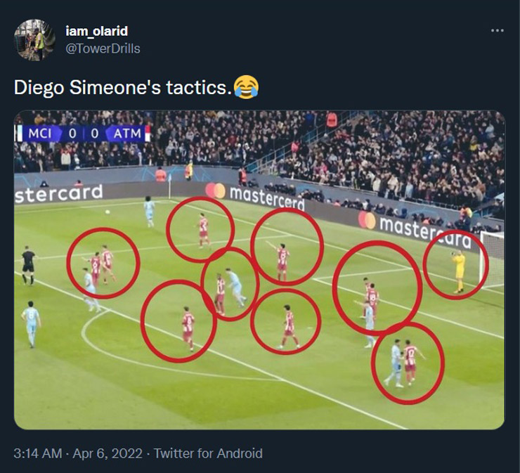 Atletico Madrid đá với 10 cầu thủ phòng ngự trước khung thành của Jan Oblak khi đấu Man City