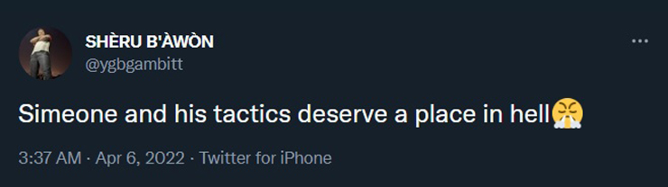 Anh chàng có nickname&nbsp;SHÈRU B’ÀWÒN đòi tống Simeone xuống địa ngục