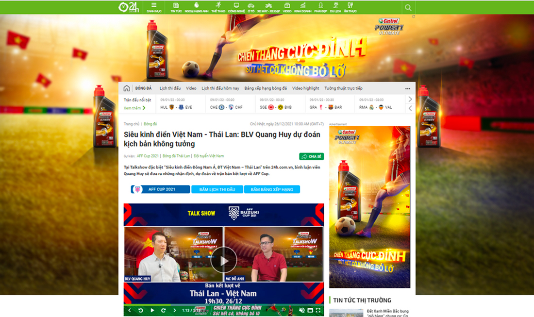 Castrol Power1 tài trợ Talkshow Việt Nam - Thái Lan: Siêu kinh điển Đông Nam Á