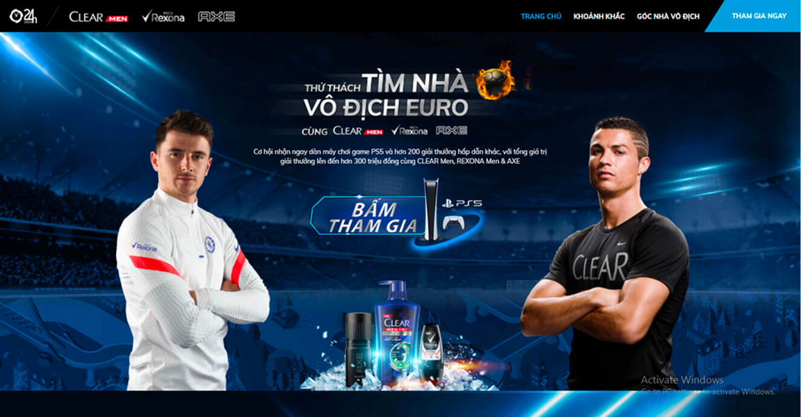Clear Men tổ chức mini game trong thời gian diễn ra EURO trên website 24h.com.vn