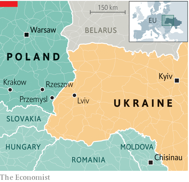 Ba Lan và Hungary đều giáp Ukraine. Ảnh: The Economist