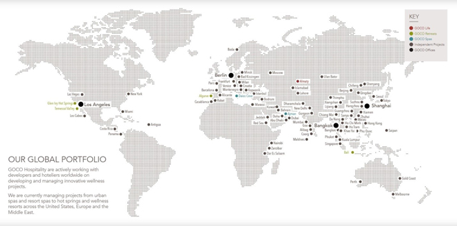 Hệ thống chi nhánh của Goco Hospitality trải dài trên toàn cầu, là chuỗi wellness resort lớn nhất thế giới