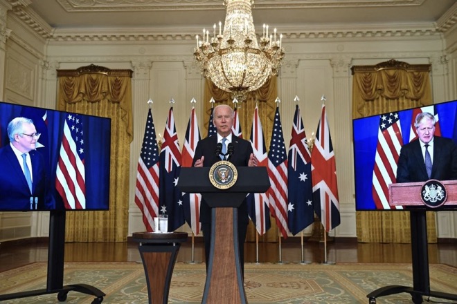 Tổng thống Mỹ Joe Biden thông báo thành lập liên minh AUKUS với đồng minh Anh và Úc vào tháng 9.2021.