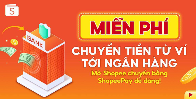 Từ nay người dùng có thể dễ dàng chuyển tiền/rút tiền từ ví đến tài khoản ngân hàng ngay trên ứng dụng Shopee.