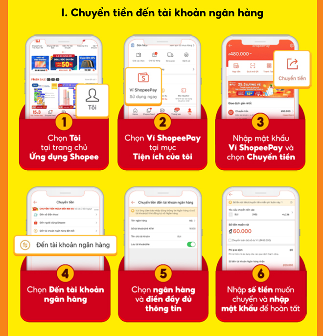 Mở Shopee, chuyển tiền từ ví ShopeePay đến tài khoản ngân hàng nhanh chóng, an toàn và miễn phí - 3