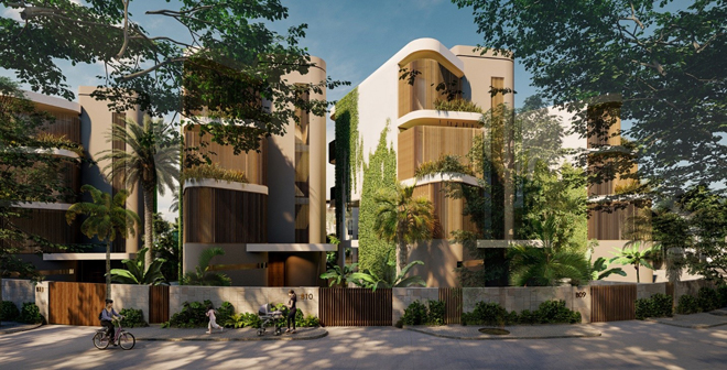 Không gian sống xanh giúp thư giãn tinh thần và phù hợp với các hoạt động đi bộ, đạp xe cho cư dân tại Wellness Beach Villas