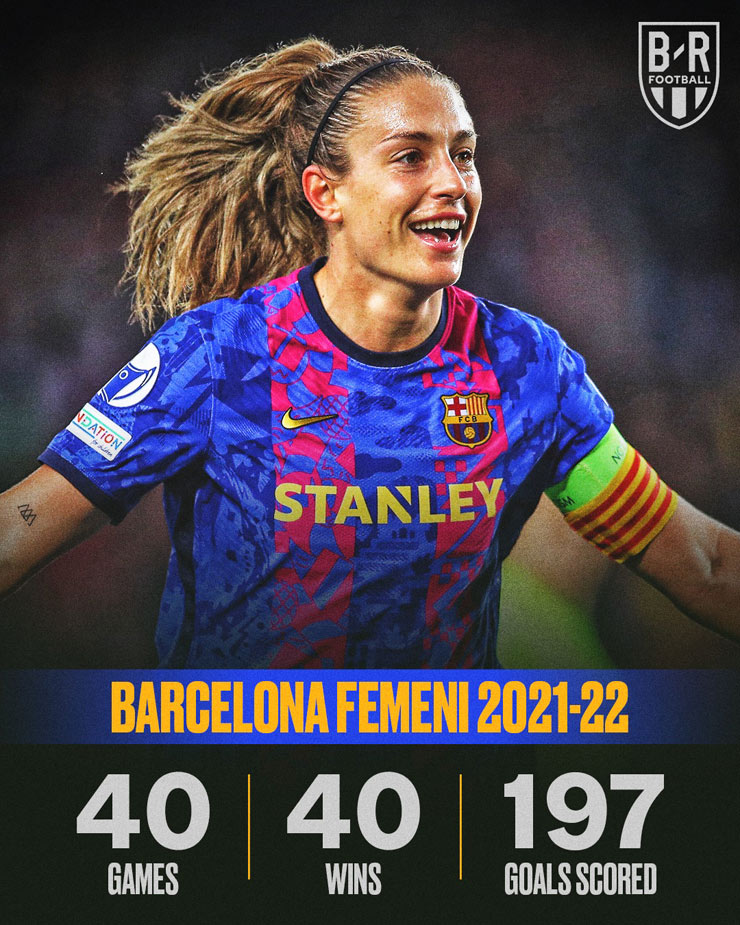 Barcelona Femenia đã toàn thắng cả 40 trận trên mọi đấu trường và ghi đến 197 bàn thắng trong mùa giải 2021/22