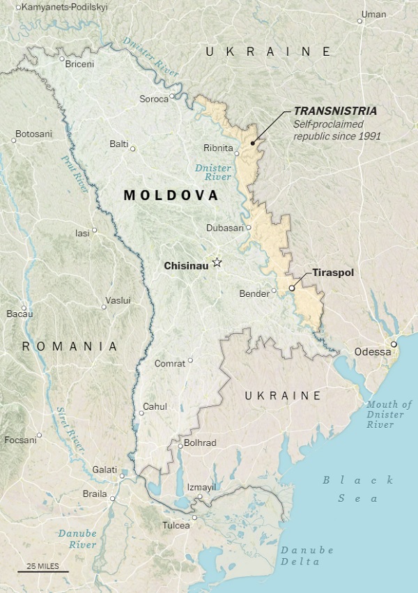 &nbsp;Transnistria là vùng lãnh thổ ly khai ở Moldova, quốc gia giáp biên giới Ukraine.