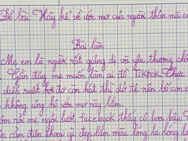 Giáo dục - du học - "Cười xỉu" với bài văn bé trai kể mẹ mơ ước làm Idol Tik Tok: Diễn hơi đơ, hát dở tệ!