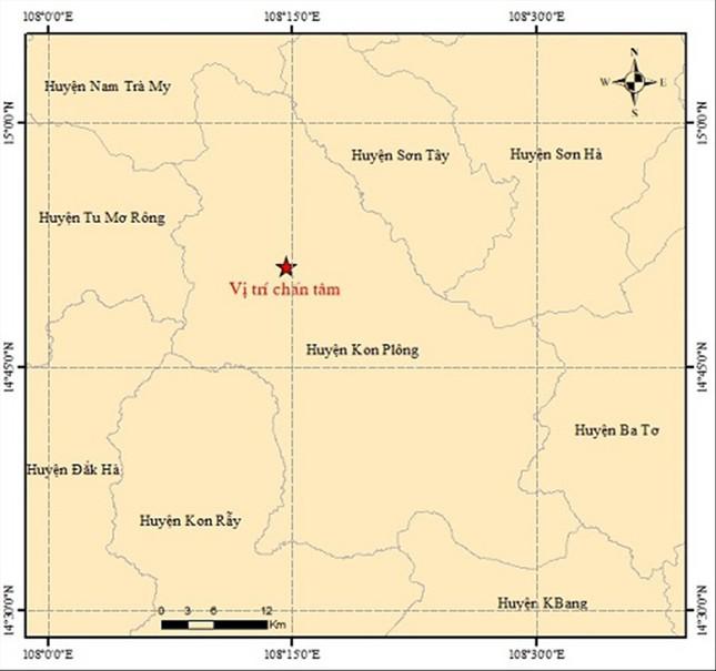 Tâm chấn trận động đất xảy ra rạng sáng ngày 24/4 tại huyện Kon Plông Nguồn: Trung tâm Báo tin động đất và cảnh báo sóng thần