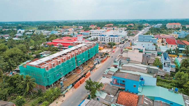 Tổng thể từ trên cao Khu đô thị phức hợp thương mại giải trí dịch vụ Trung tâm Tân Trụ đã đi vào hoạt động khu TTTM và khu shophouse 1