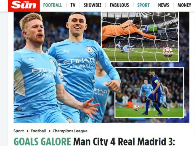 Man City hạ Real Madrid: Báo Anh khen đội nhà vĩ đại, Benzema được gọi là ”Quái vật”