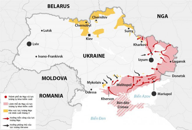Bản đồ tình hình chiến sự Ukraine. Đồ họa:WP