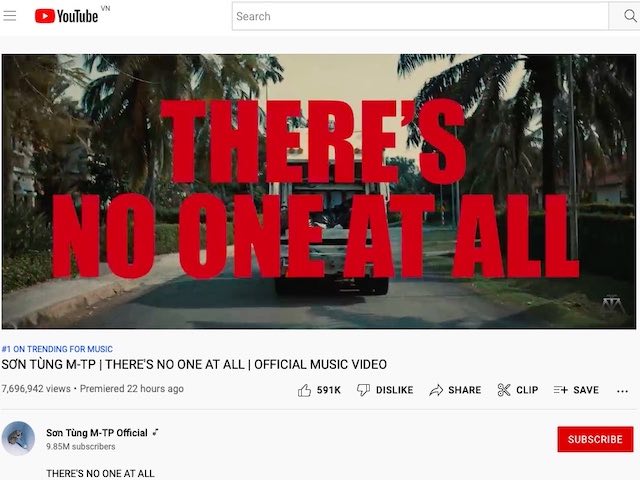 MV ”There's No One At All” vẫn ”sống dai” trên YouTube dù Bộ TT&TT yêu cầu gỡ bỏ