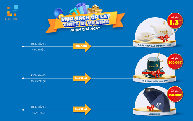 Mua càng nhiều thiết bị vệ sinh, gạch ốp lát tại Hải Linh cơ hội trúng quà càng lớn