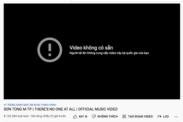 MV “There’s No One At All” bị “xoá sổ” tại Việt Nam sau khi Cục Nghệ thuật Biểu diễn lên tiếng. (Ảnh chụp màn hình)