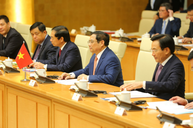 Thủ tướng Phạm Minh Chính tại hội đàm - Ảnh: Hữu Hưng