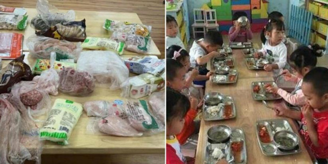 Phụ huynh tìm thấy sữa, kem hết hạn, thịt hư thối trong phòng chứa thực phẩm của trường. Ảnh: SCMP