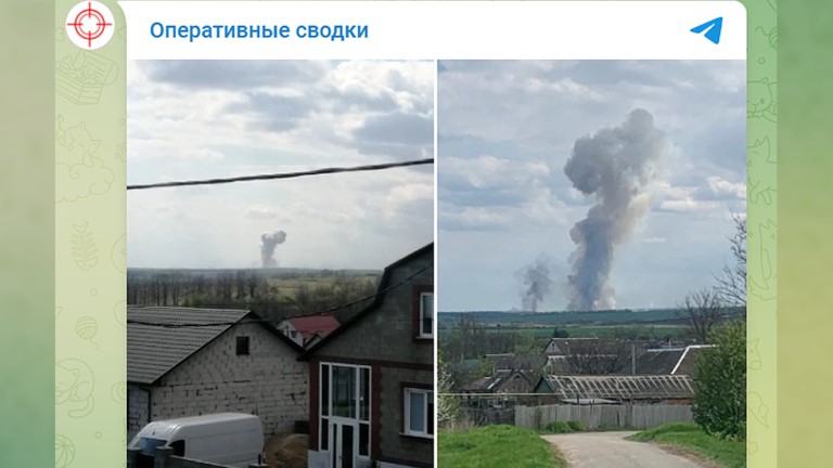 Khói bốc lên từ vụ nổ ở một cơ sở quân sự Nga thuộc tỉnh Belgorod&nbsp;(ảnh: RT)