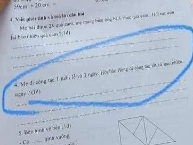Giáo dục - du học - Bài Toán lớp 1: "Mẹ đi công tác 1 tuần và 3 ngày", người lớn đọc sang câu hỏi mà hú hồn: Giải được nhất định IQ vô cực!