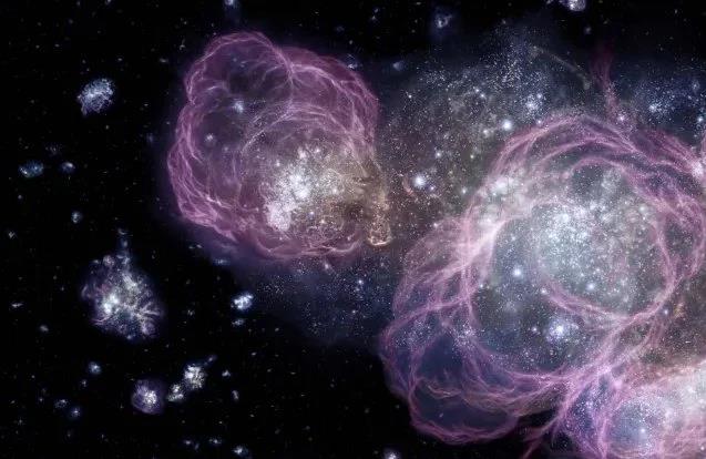 Ảnh đồ họa mô tả thuở "khai thiên lập địa", khi những ngôi sao đầu tiên ra đời sau vụ nổ Big Bang - Ảnh: NASA