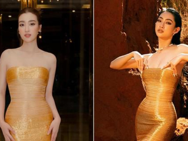 Cùng mặc váy màu vàng gold bó sát, Đỗ Mỹ Linh-Lương Thùy Linh khoe body 'đồng hồ cát' sexy