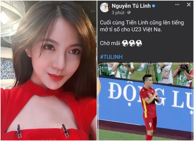 MC Tú Linh hào hứng cập nhật tỉ số trận đấu trên trang cá nhân