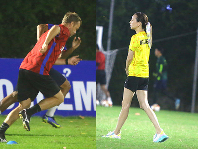 Được nữ trưởng đoàn động viên, HLV U23 Thái Lan xỏ giày tập sung như cầu thủ