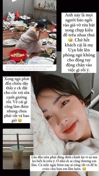 What does Ha Duc Chinh's wife say about the photo " just finished the wedding and had to wash a bunch of dishes&# 34;?  - 6