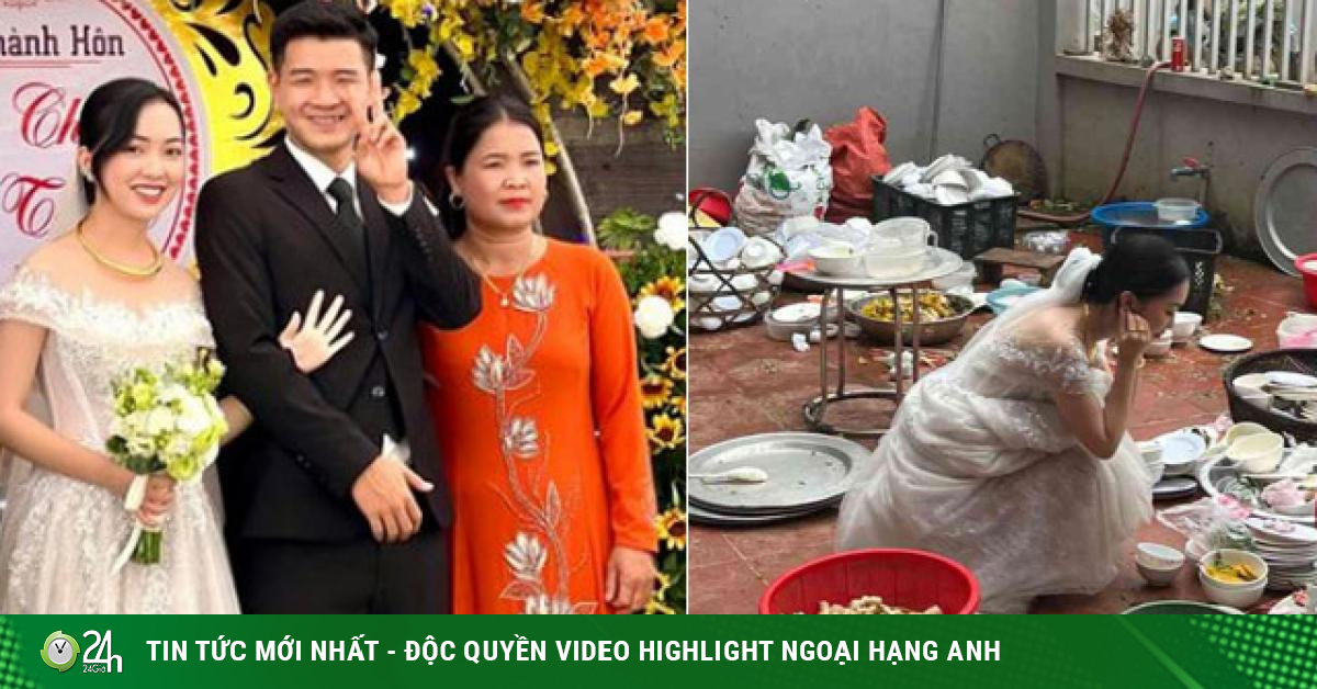 What does Ha Duc Chinh’s wife say about the photo “just finished the wedding and had to wash a bunch of dishes”? -Young
