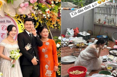 Vợ Hà Đức Chinh nói gì về bức ảnh "vừa xong đám cưới đã phải ngồi rửa một đống bát"?