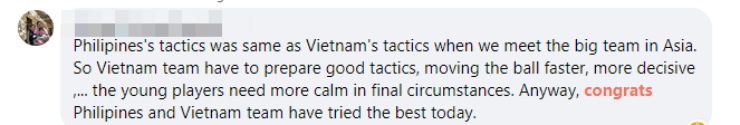 Người hâm mộ Việt Nam cũng khen ngợi màn trình diễn quả cảm của U23 Philippines trước U23 Việt Nam